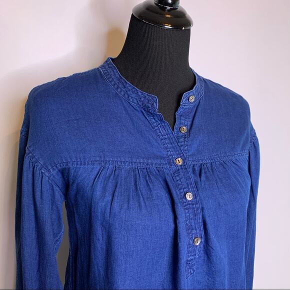 J Crew dark blue chambray popover button top size 2 - Picture 2 of 12